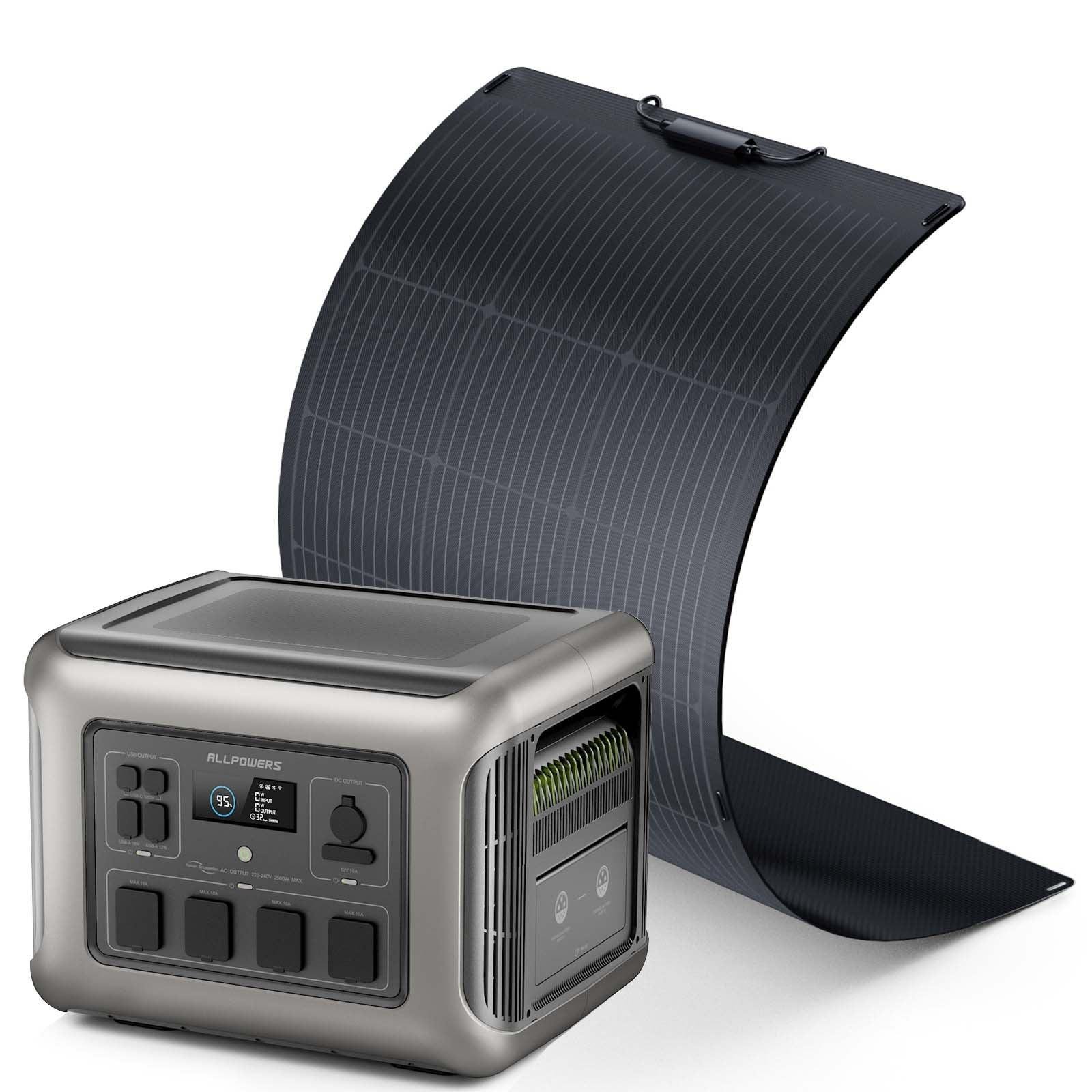 ALLPOWERS Solar Generator Kit 2500W (R2500 + SF100 100W Flexible Solar Panel)