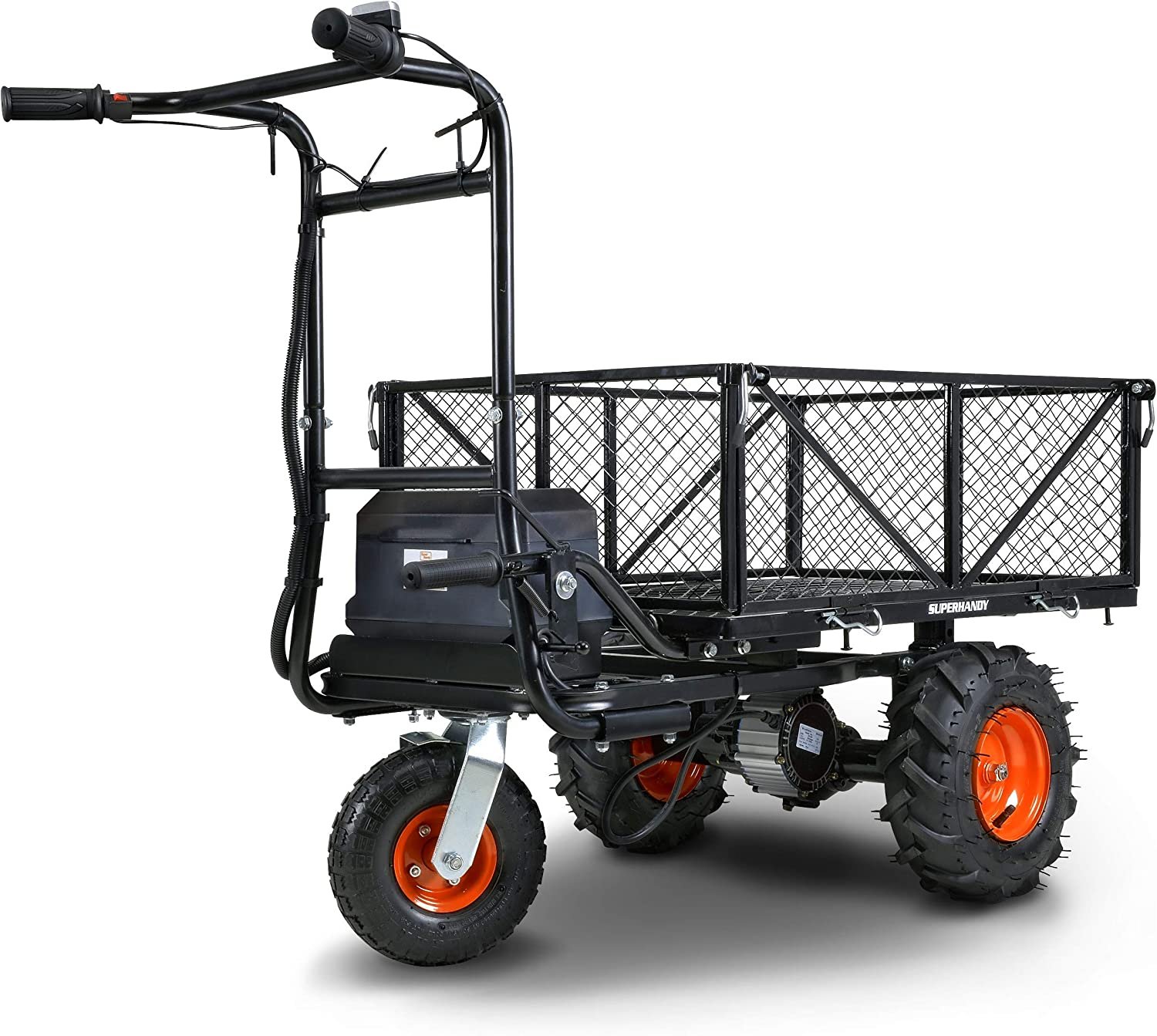 SuperHandy Utility Service Cart Power Wagon Wheelbarrow Electric 48V DC Li-Ion Powered 500Lbs Load and 1000Lbs+ Hauling Capacity Farm and Garden All Purpose Modular Cargo Bed