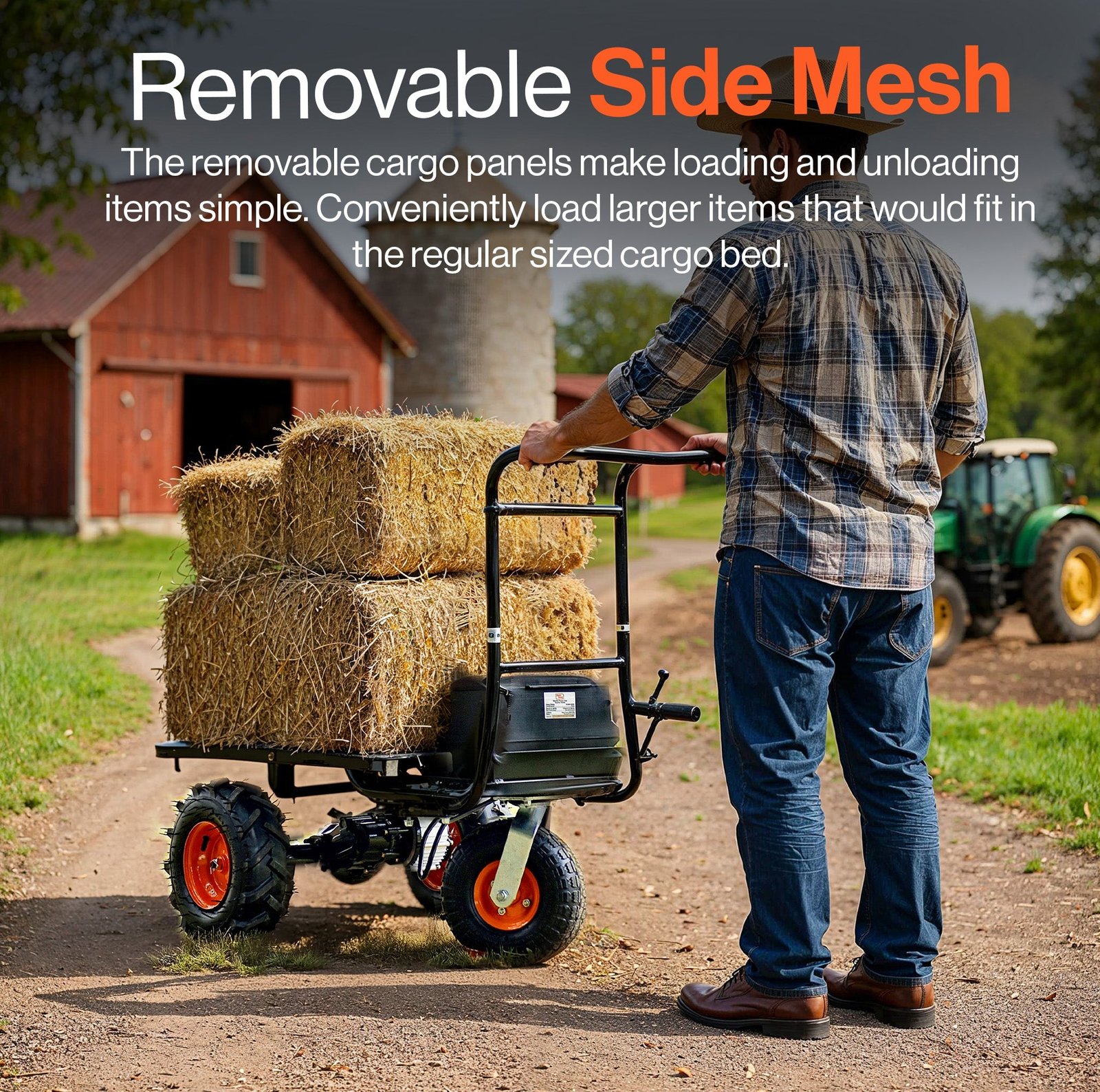 SuperHandy Utility Service Cart Power Wagon Wheelbarrow Electric 48V DC Li-Ion Powered 500Lbs Load and 1000Lbs+ Hauling Capacity Farm and Garden All Purpose Modular Cargo Bed