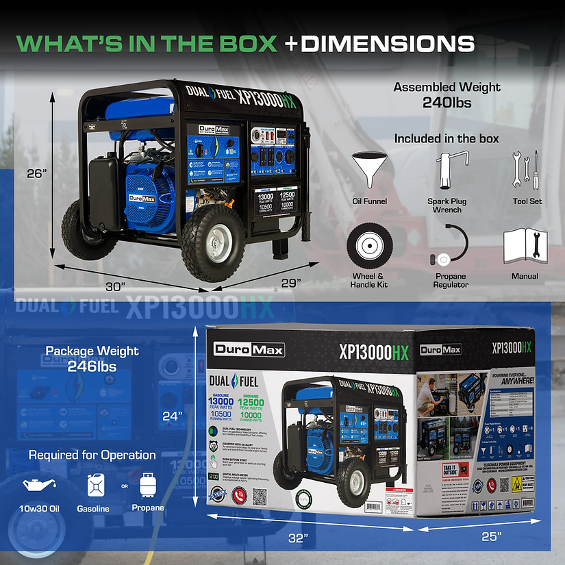 DuroMax XP13000HX 13,000 Watt Portable Dual Fuel Gas Propane CO Alert Generator - Image 5