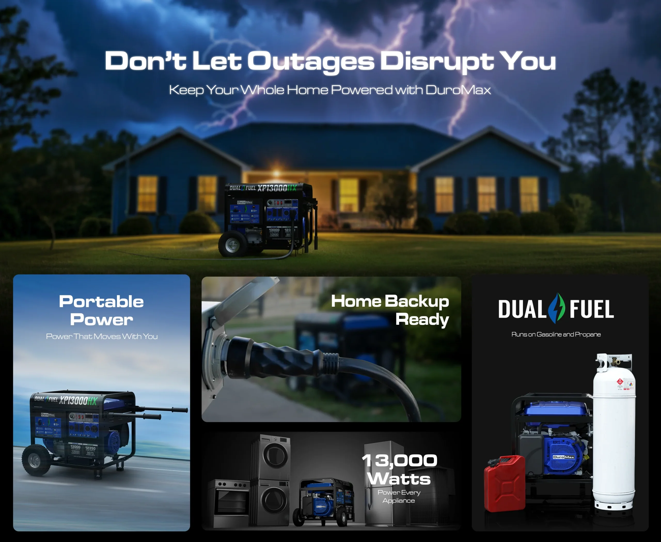 DuroMax XP13000HX 13,000 Watt Portable Dual Fuel Gas Propane CO Alert Generator - Image 4