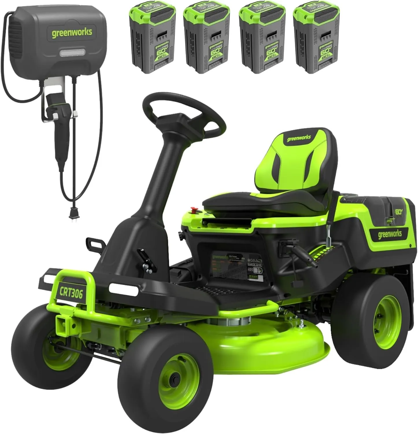 Greenworks 60V 30-Inch CrossoverT Electric Riding Lawn Tractor with (4) 8.0Ah Batteries