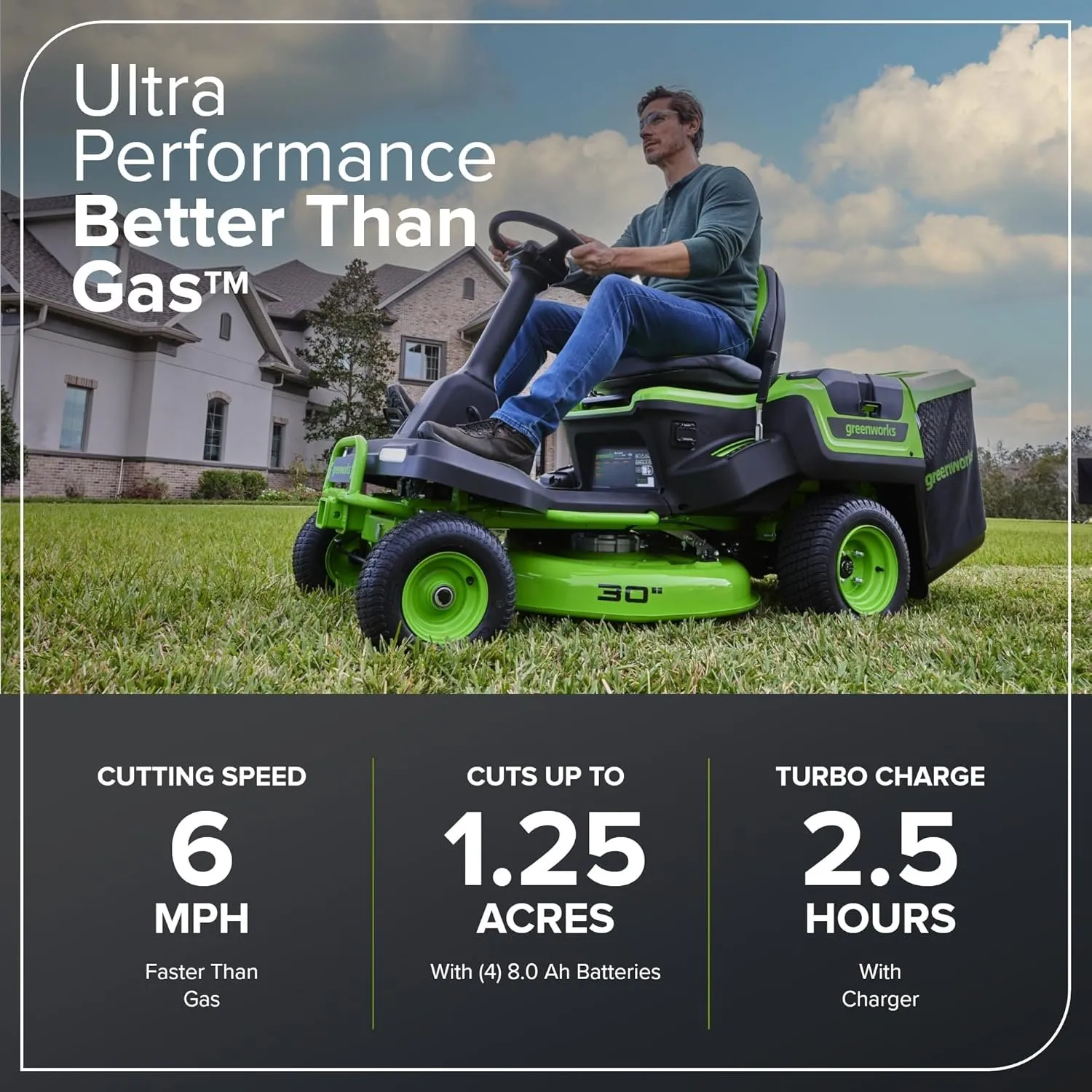 Greenworks 60V 30-Inch CrossoverT Electric Riding Lawn Tractor with (4) 8.0Ah Batteries - Image 5
